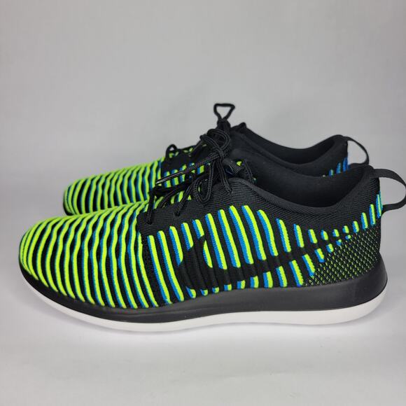 NEW Nike Roshe Two Flyknit Women's Shoes US Size 9 Black Photo Blue Volt Neon - Picture 6 of 14